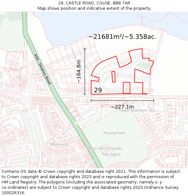 29, CASTLE ROAD, COLNE, BB8 7AR: Plot and title map