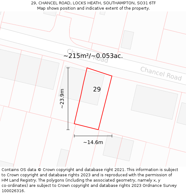 29, CHANCEL ROAD, LOCKS HEATH, SOUTHAMPTON, SO31 6TF: Plot and title map