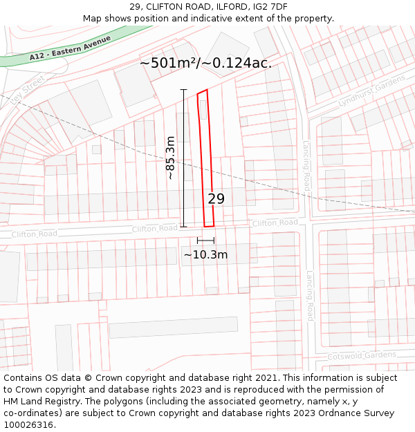 29, CLIFTON ROAD, ILFORD, IG2 7DF: Plot and title map