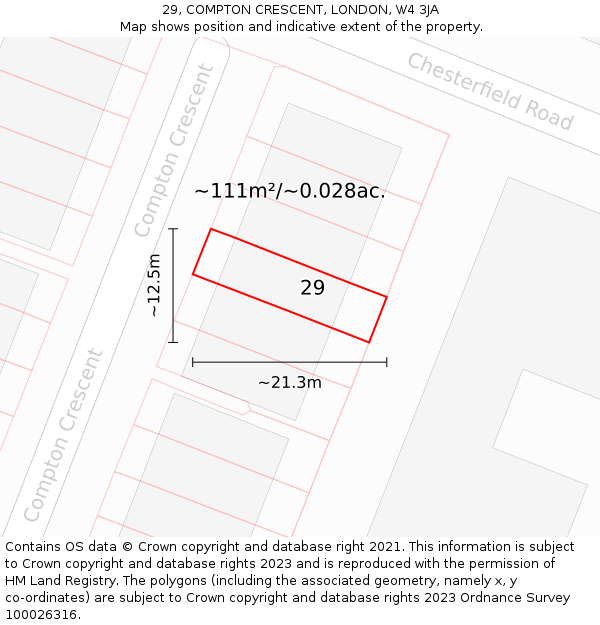 29, COMPTON CRESCENT, LONDON, W4 3JA: Plot and title map