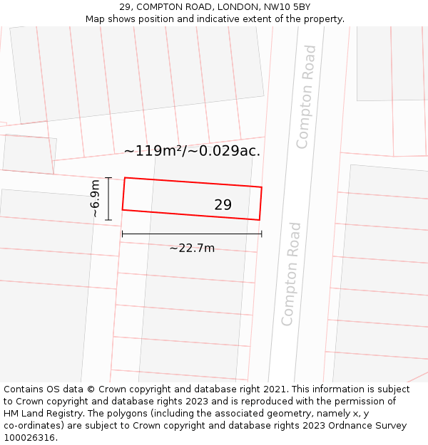 29, COMPTON ROAD, LONDON, NW10 5BY: Plot and title map