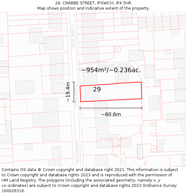 29, CRABBE STREET, IPSWICH, IP4 5HR: Plot and title map