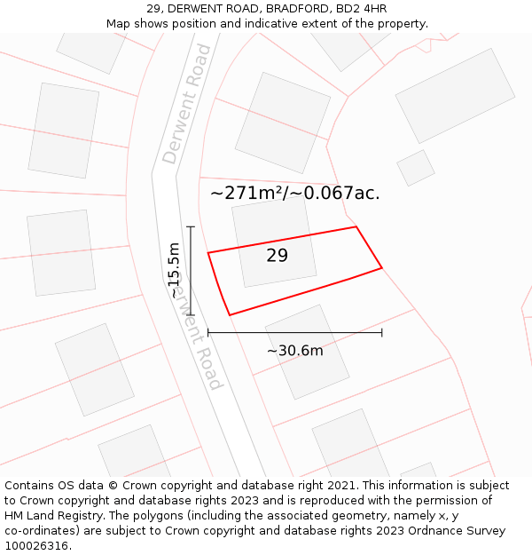29, DERWENT ROAD, BRADFORD, BD2 4HR: Plot and title map