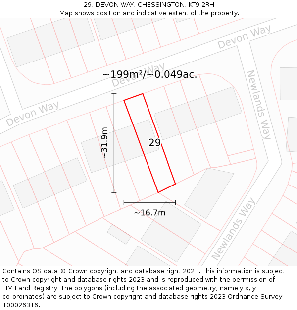 29, DEVON WAY, CHESSINGTON, KT9 2RH: Plot and title map