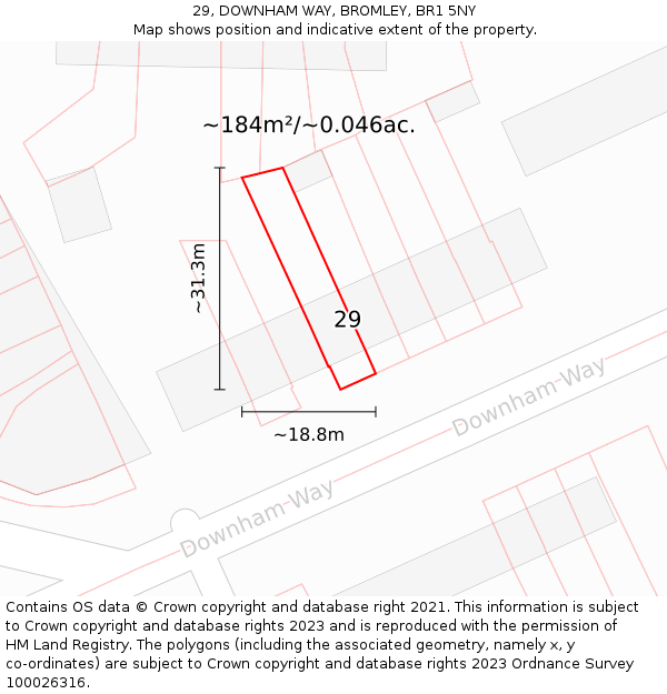 29, DOWNHAM WAY, BROMLEY, BR1 5NY: Plot and title map