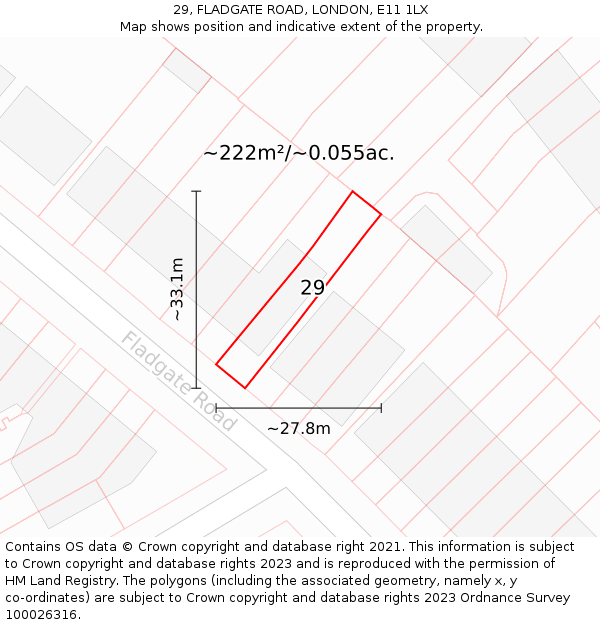 29, FLADGATE ROAD, LONDON, E11 1LX: Plot and title map