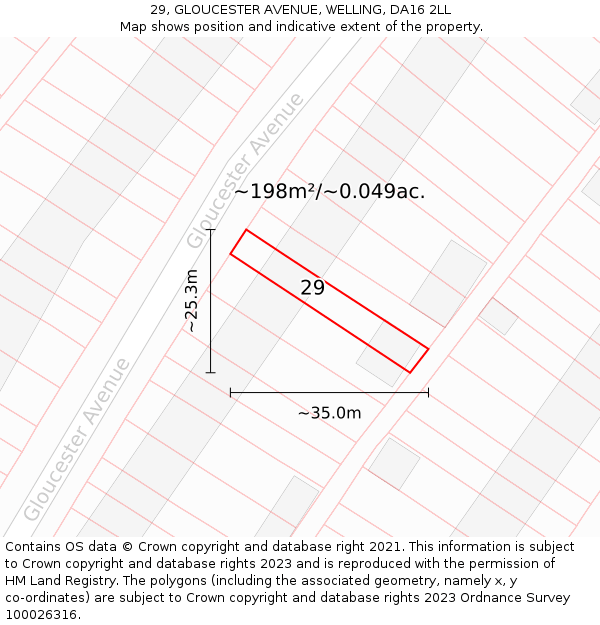 29, GLOUCESTER AVENUE, WELLING, DA16 2LL: Plot and title map