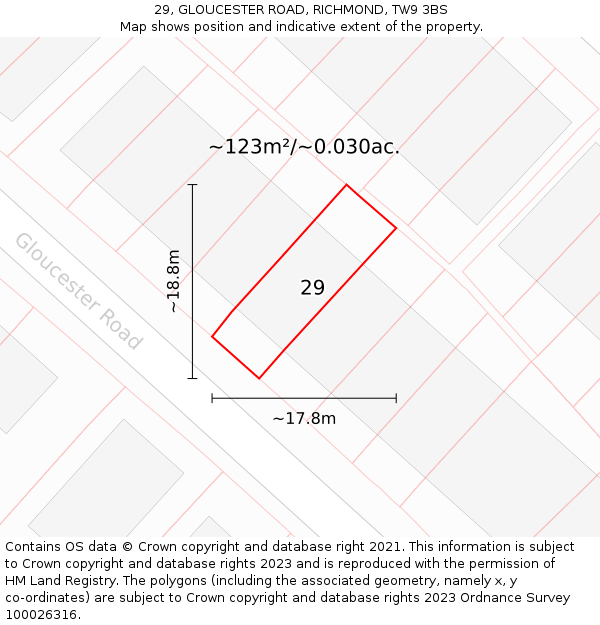 29, GLOUCESTER ROAD, RICHMOND, TW9 3BS: Plot and title map