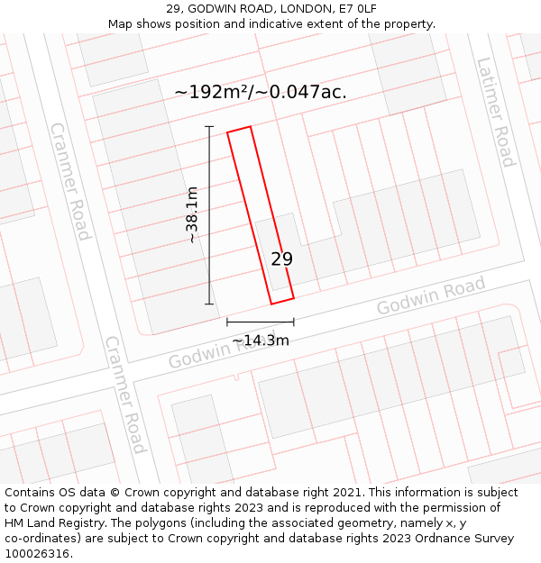 29, GODWIN ROAD, LONDON, E7 0LF: Plot and title map