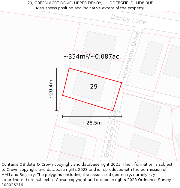 29, GREEN ACRE DRIVE, UPPER DENBY, HUDDERSFIELD, HD8 8UP: Plot and title map