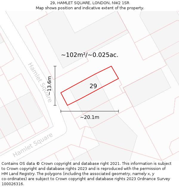 29, HAMLET SQUARE, LONDON, NW2 1SR: Plot and title map