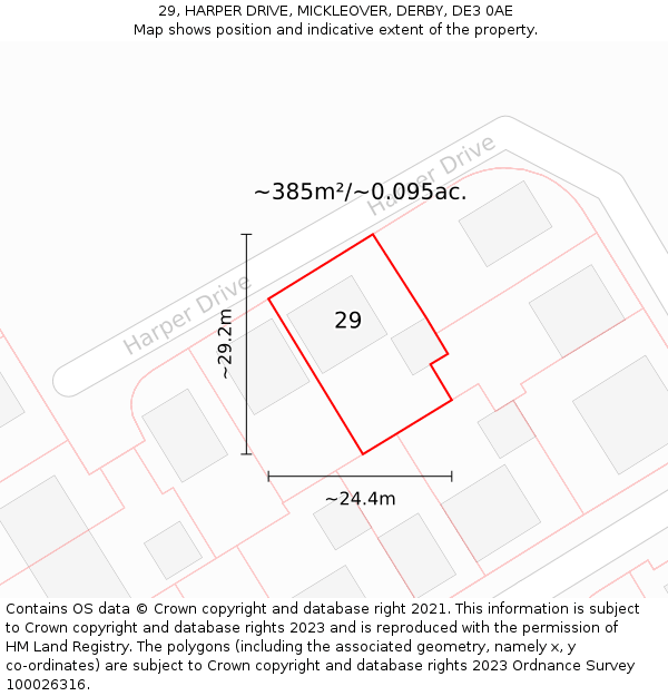 29, HARPER DRIVE, MICKLEOVER, DERBY, DE3 0AE: Plot and title map