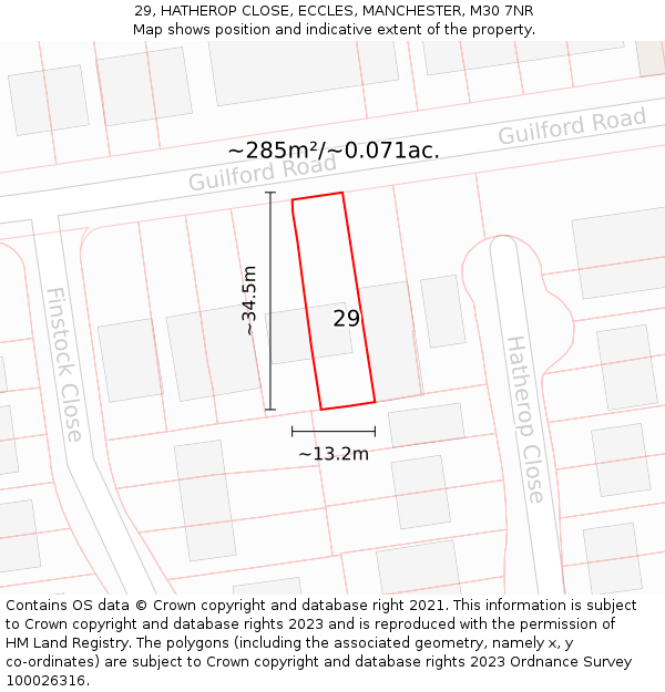 29, HATHEROP CLOSE, ECCLES, MANCHESTER, M30 7NR: Plot and title map