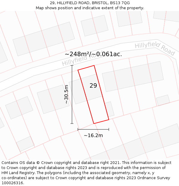 29, HILLYFIELD ROAD, BRISTOL, BS13 7QG: Plot and title map