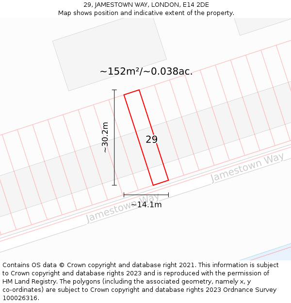 29, JAMESTOWN WAY, LONDON, E14 2DE: Plot and title map