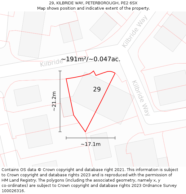 29, KILBRIDE WAY, PETERBOROUGH, PE2 6SX: Plot and title map
