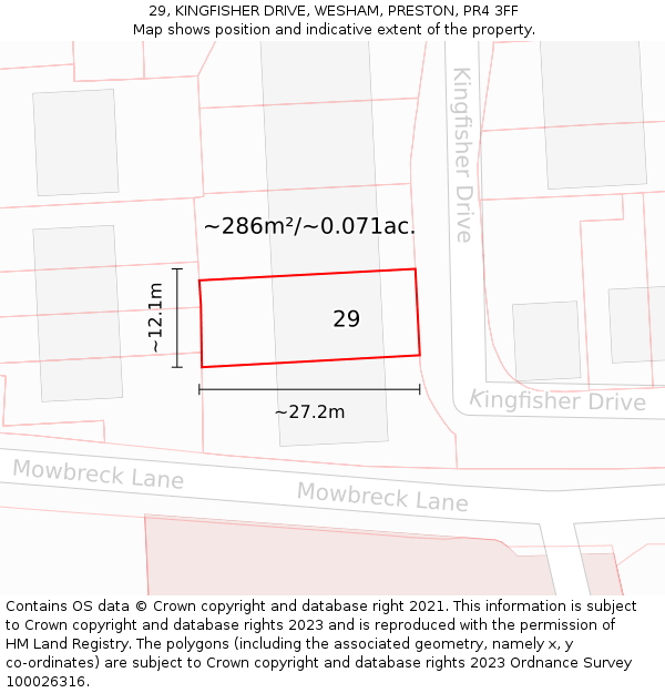 29, KINGFISHER DRIVE, WESHAM, PRESTON, PR4 3FF: Plot and title map