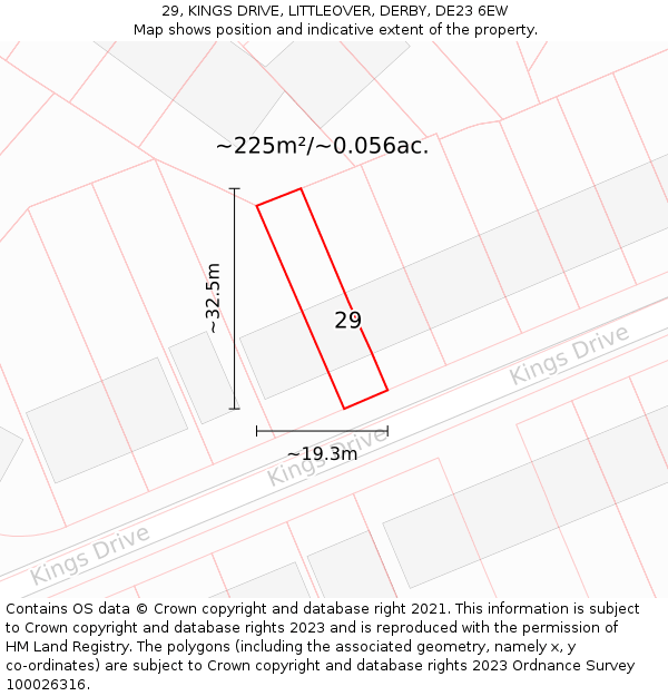 29, KINGS DRIVE, LITTLEOVER, DERBY, DE23 6EW: Plot and title map