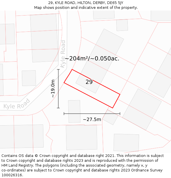 29, KYLE ROAD, HILTON, DERBY, DE65 5JY: Plot and title map