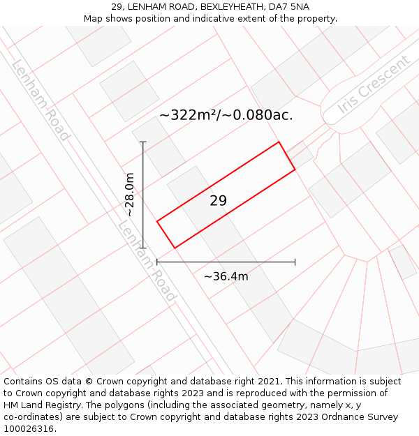 29, LENHAM ROAD, BEXLEYHEATH, DA7 5NA: Plot and title map