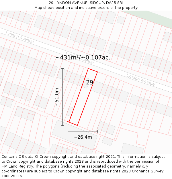 29, LYNDON AVENUE, SIDCUP, DA15 8RL: Plot and title map