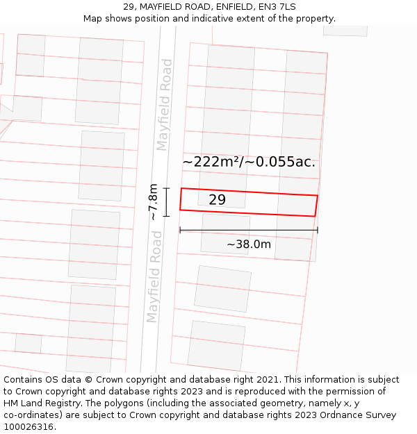 29, MAYFIELD ROAD, ENFIELD, EN3 7LS: Plot and title map