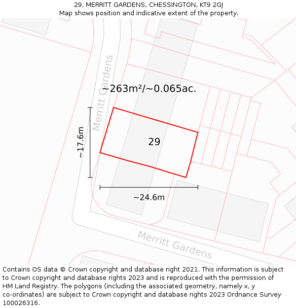 29, MERRITT GARDENS, CHESSINGTON, KT9 2GJ: Plot and title map