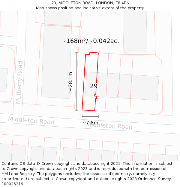 29, MIDDLETON ROAD, LONDON, E8 4BN: Plot and title map