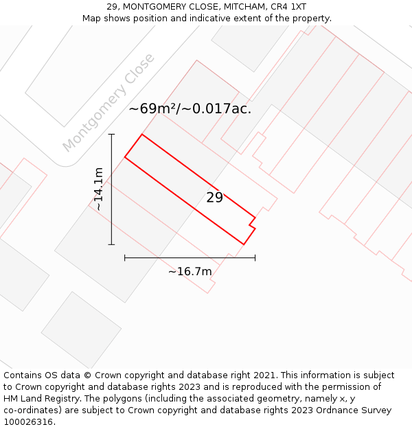 29, MONTGOMERY CLOSE, MITCHAM, CR4 1XT: Plot and title map