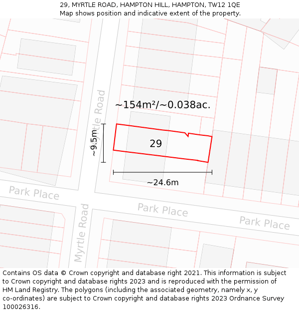29, MYRTLE ROAD, HAMPTON HILL, HAMPTON, TW12 1QE: Plot and title map