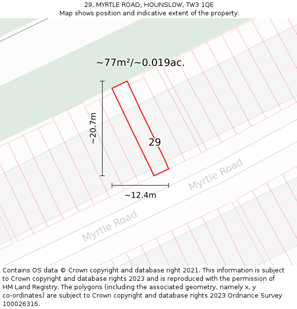 29, MYRTLE ROAD, HOUNSLOW, TW3 1QE: Plot and title map