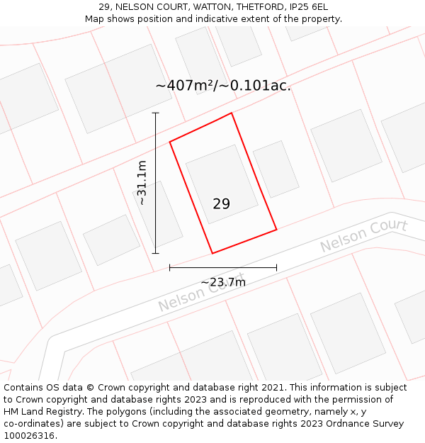 29, NELSON COURT, WATTON, THETFORD, IP25 6EL: Plot and title map