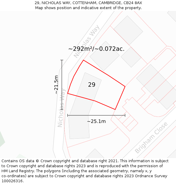 29, NICHOLAS WAY, COTTENHAM, CAMBRIDGE, CB24 8AX: Plot and title map