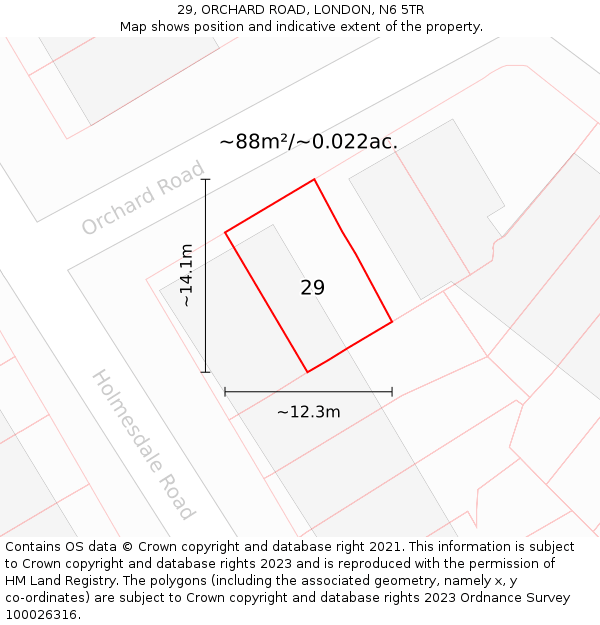 29, ORCHARD ROAD, LONDON, N6 5TR: Plot and title map