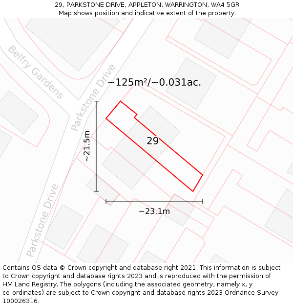 29, PARKSTONE DRIVE, APPLETON, WARRINGTON, WA4 5GR: Plot and title map