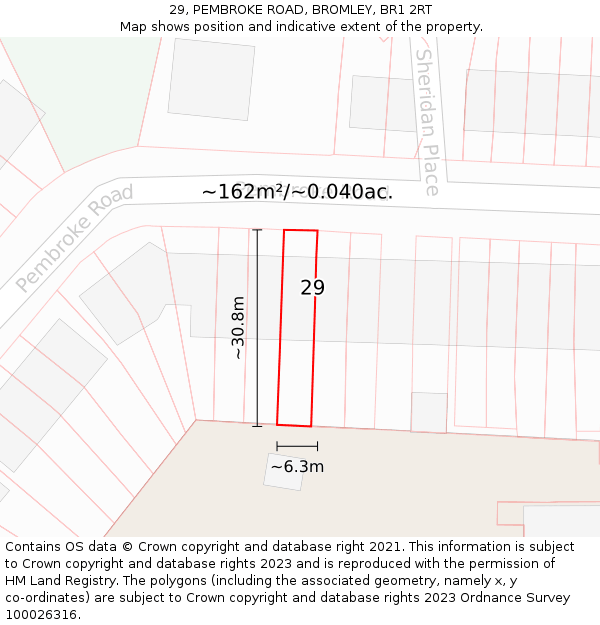 29, PEMBROKE ROAD, BROMLEY, BR1 2RT: Plot and title map