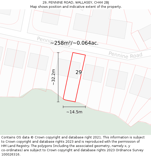 29, PENNINE ROAD, WALLASEY, CH44 2BJ: Plot and title map