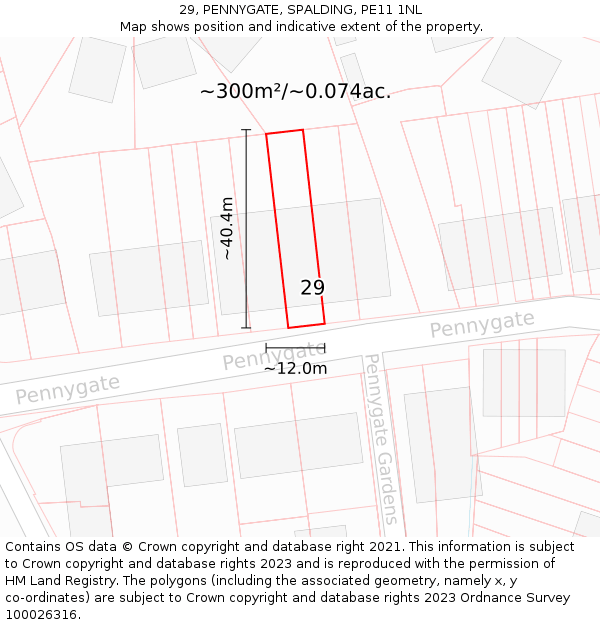 29, PENNYGATE, SPALDING, PE11 1NL: Plot and title map