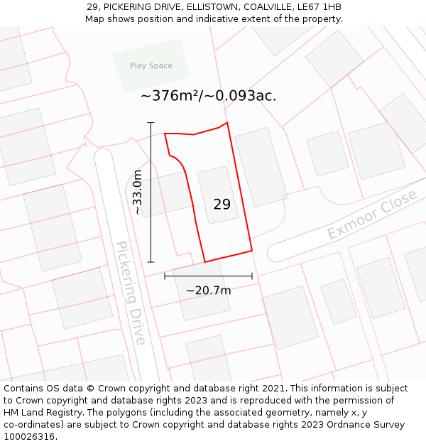 29, PICKERING DRIVE, ELLISTOWN, COALVILLE, LE67 1HB: Plot and title map