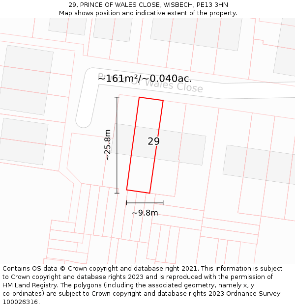 29, PRINCE OF WALES CLOSE, WISBECH, PE13 3HN: Plot and title map