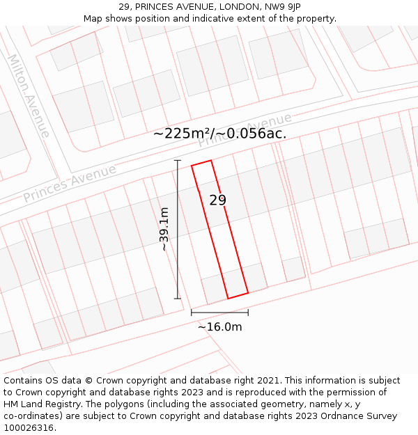 29, PRINCES AVENUE, LONDON, NW9 9JP: Plot and title map