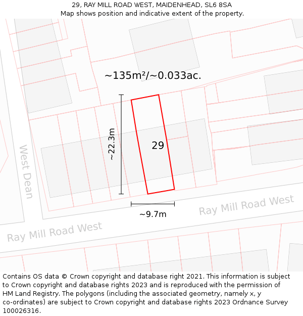 29, RAY MILL ROAD WEST, MAIDENHEAD, SL6 8SA: Plot and title map