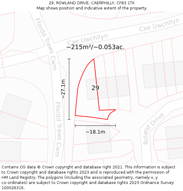 29, ROWLAND DRIVE, CAERPHILLY, CF83 1TX: Plot and title map