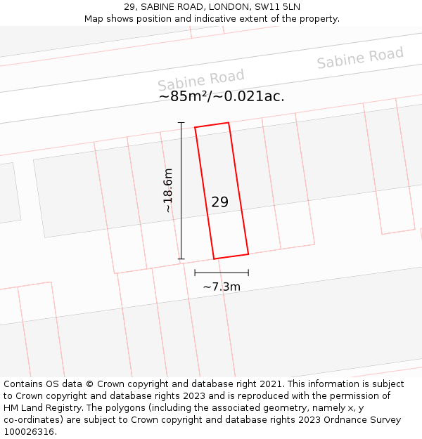 29, SABINE ROAD, LONDON, SW11 5LN: Plot and title map