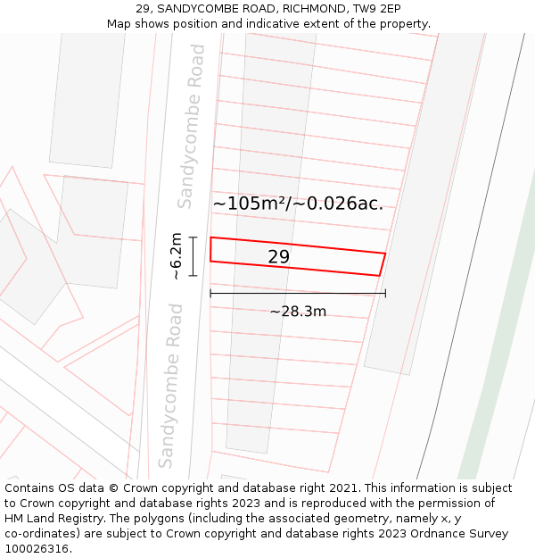 29, SANDYCOMBE ROAD, RICHMOND, TW9 2EP: Plot and title map
