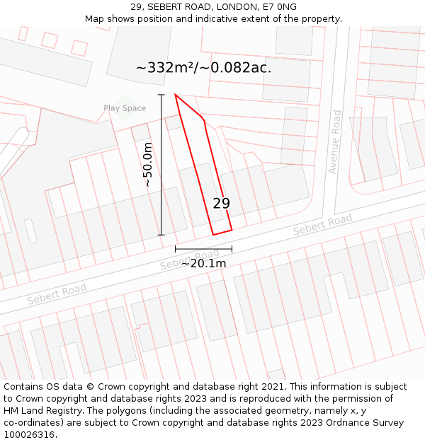 29, SEBERT ROAD, LONDON, E7 0NG: Plot and title map