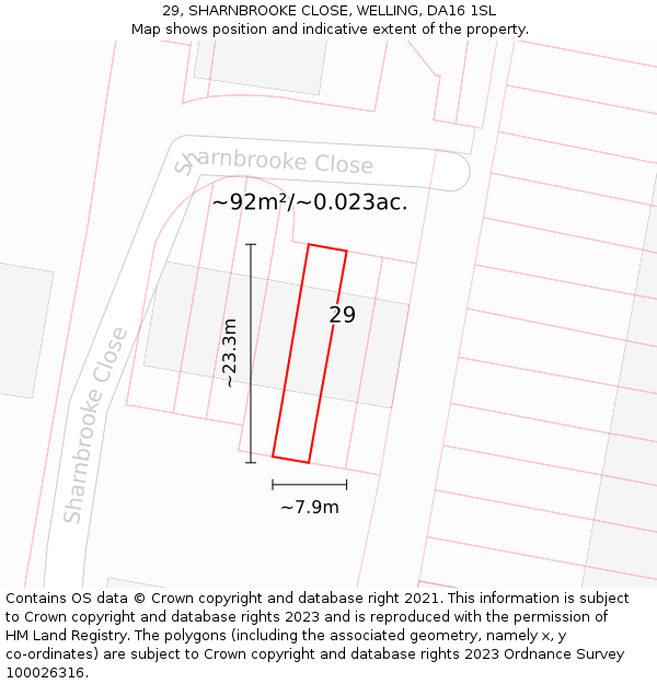 29, SHARNBROOKE CLOSE, WELLING, DA16 1SL: Plot and title map