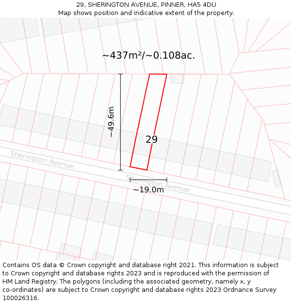 29, SHERINGTON AVENUE, PINNER, HA5 4DU: Plot and title map