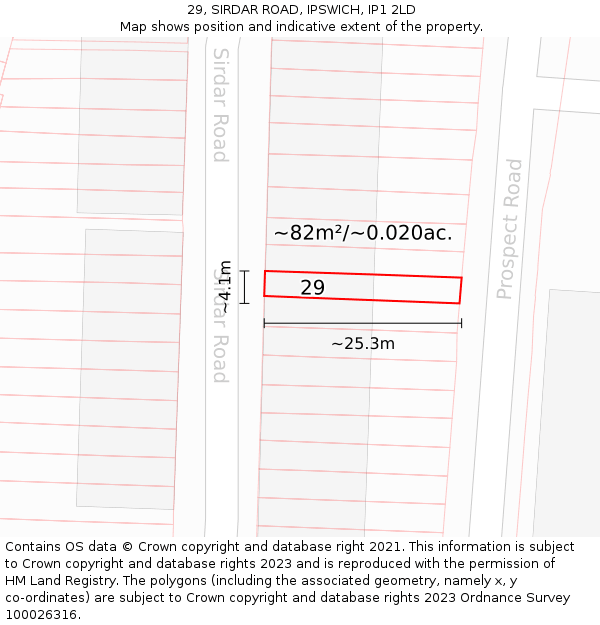 29, SIRDAR ROAD, IPSWICH, IP1 2LD: Plot and title map