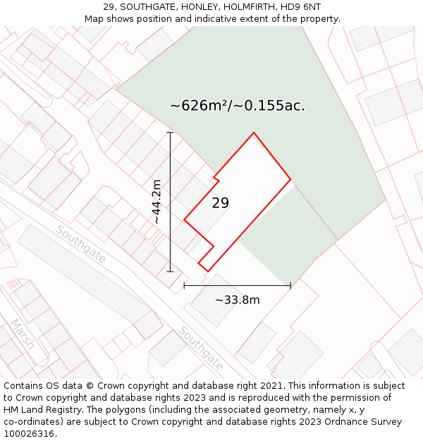 29, SOUTHGATE, HONLEY, HOLMFIRTH, HD9 6NT: Plot and title map